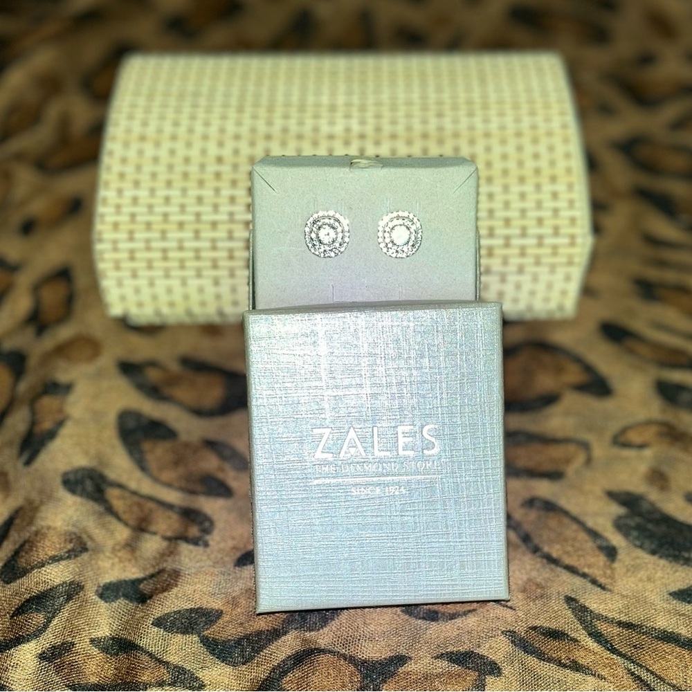 Zales Sparkling Silver Halo Earrings